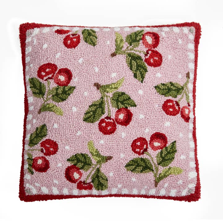 30SN367C16SQ 16 x 16 in. Pink Sweet Cherry Poly Fill Hook Pillow, Multi Color