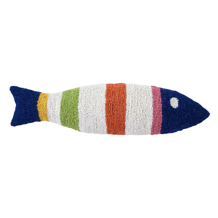 30KN395C22OB 8 x 22 in. Picket Fish Shaped Blown in Filler Hook Pillow, Multi Color