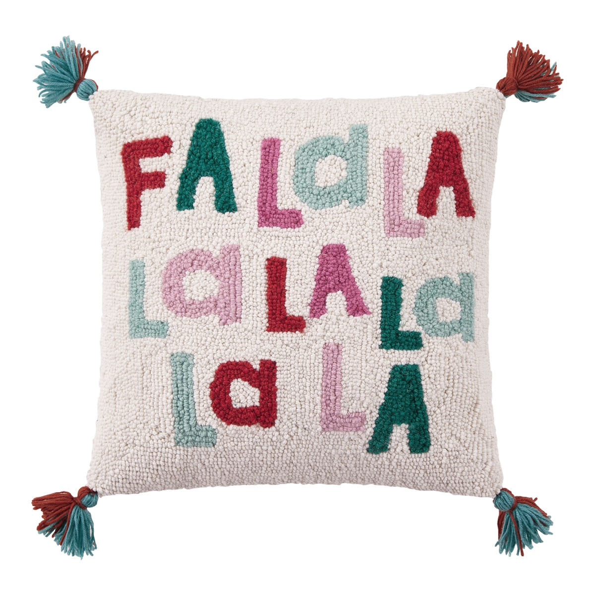 31APS258C16SQ 16 x 16 in. Fa La La La with Tassels Poly Fill Hook Pillow, Multi Color