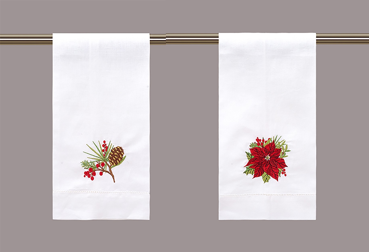 Picture of Peking Handicraft 04SERX506WC 14 x 22 in. Holiday Foliage Guest Towel, White - Set of 8