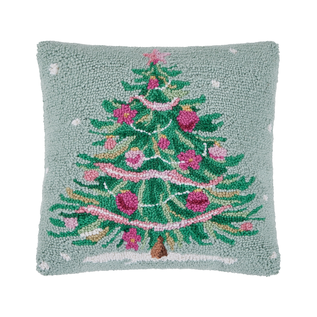 31SJM11196C16SQ 16 x 16 in. Pink & Green Christmas Tree Poly Fill Hook Pillow, Multi Color