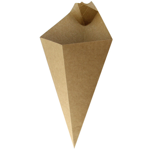 210CONFR3KR 14 oz Kraft Paper Cones with Built in Dipping Sauce Compartment, 11 x 6.5 in.