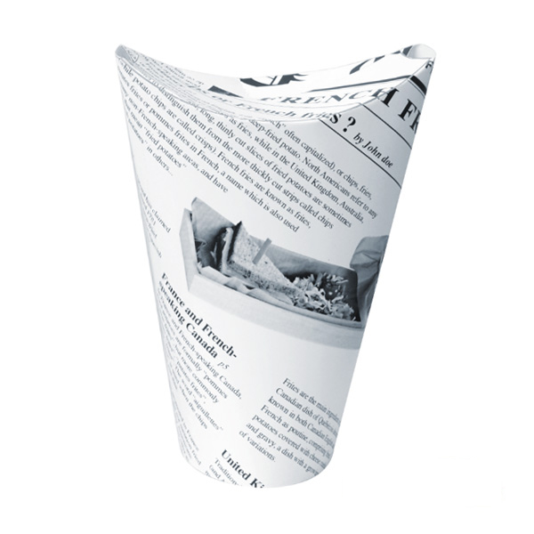 8 oz Happy Fries Newsprint Closable Perforated Snack Cup