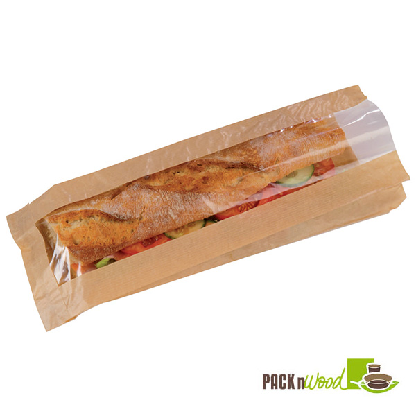 Picture of Packnwood 210SANDB34F Sandwich Paper Bag with Window, Brown - 3.9 x 1.6 x 13.8 in.