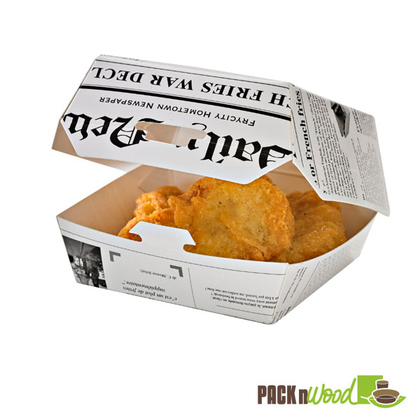 White Newsprinted Burger Box - White - 5.7 x 5.3 x 3.1 in.