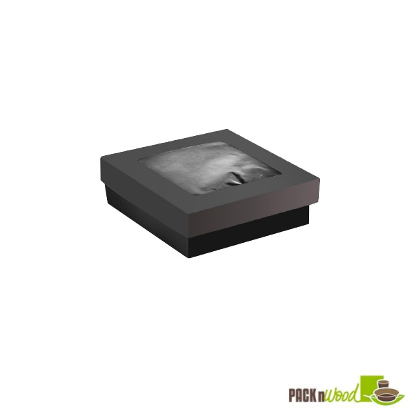 210KRAYBAK155 34 oz Bakeable Black Kray Box with Lid - 5.5 x 5.5 x 2 in.