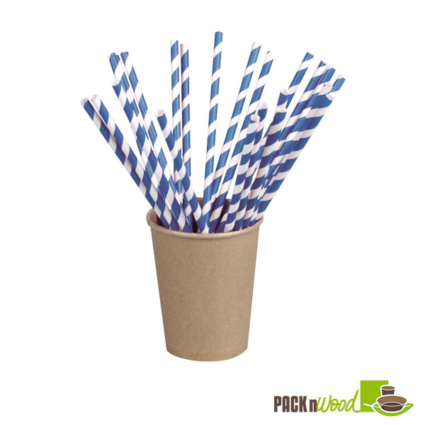 Bon' Cui. Packnwood 210CHP19BLUE 0.2 Dia. x 8.3 in. Blue Striped Paper  Straws - Unwrapped