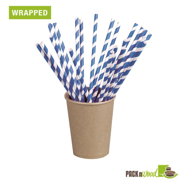 Picture of Packnwood 210CHP19BLUW 0.2 Dia. x 8.3 in. Blue Striped Paper Straws - Wrapped