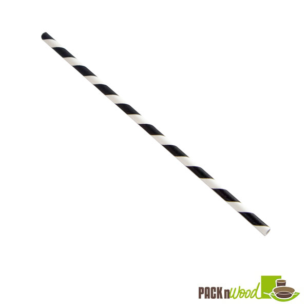 Picture of Packnwood 210CHP19BLACK 7.75 in. Black Striped Paper Straws