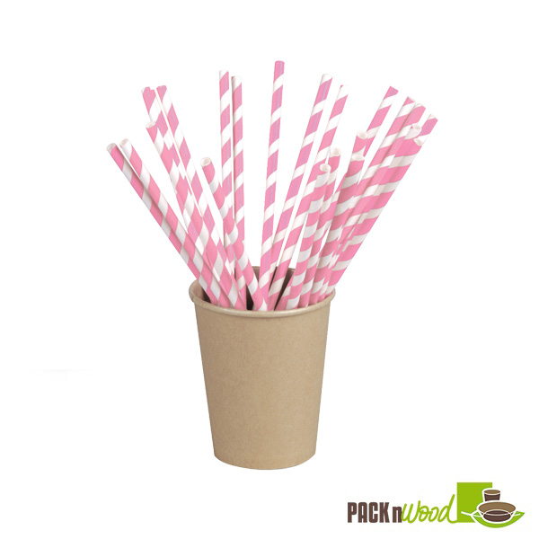 Picture of Packnwood 210CHP19PINK Pink Striped Paper Straws