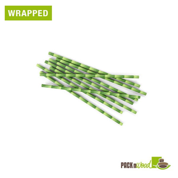 Picture of Packnwood 210CHP19BBW 0.2 Dia. x 8.3 in. Bamboo Design Paper Straws - Wrapped