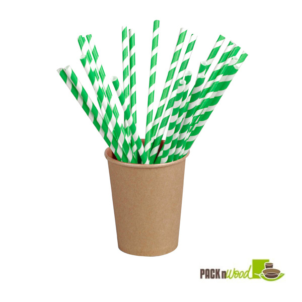 Picture of Packnwood 210CHP19 0.2 Dia. x 8.3 in. Pink Striped Paper Straws - Unwrapped