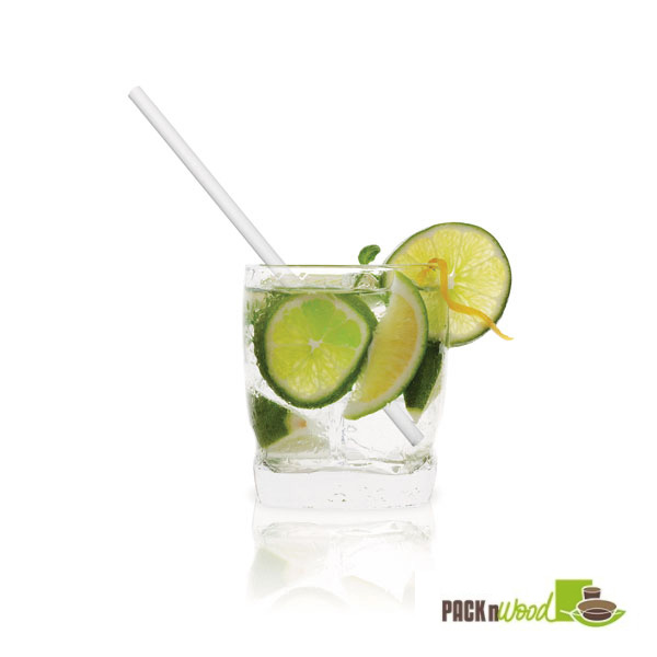 Picture of Packnwood 210CHP19WH 0.2 Dia. x 8.3 in. White Striped Paper Straws - Unwrapped