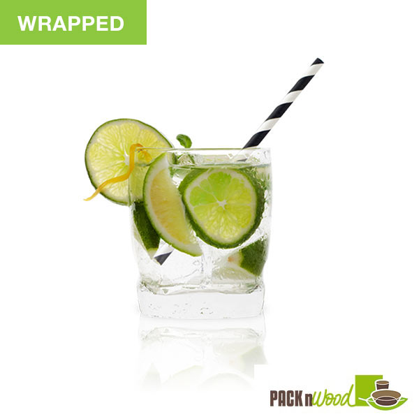 Picture of Packnwood 210CHP14BLKWT 0.2 Dia. x 5.7 in. Black Striped Cocktail Paper Straws - Wrapped