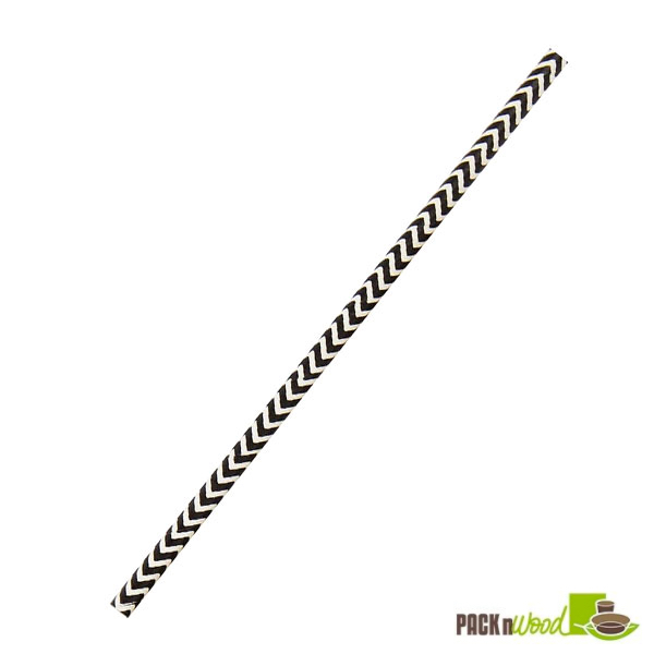 Picture of Packnwood 210CHP19CHBLK 7.75 in. Black & White Chevron Design Paper Straw - Unwrapped