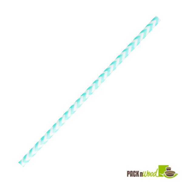 Picture of Packnwood 210CHP19CHTB 7.75 in. Teal Blue & White Chevron Design Paper Straw - Unwrapped