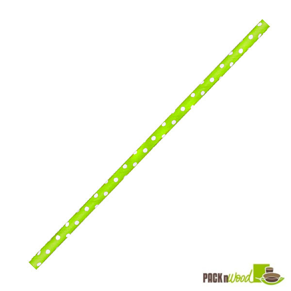 Picture of Packnwood 210CHP19DLG 7.75 in. Lime Green & White Polka Dot Paper Straw - Unwrapped