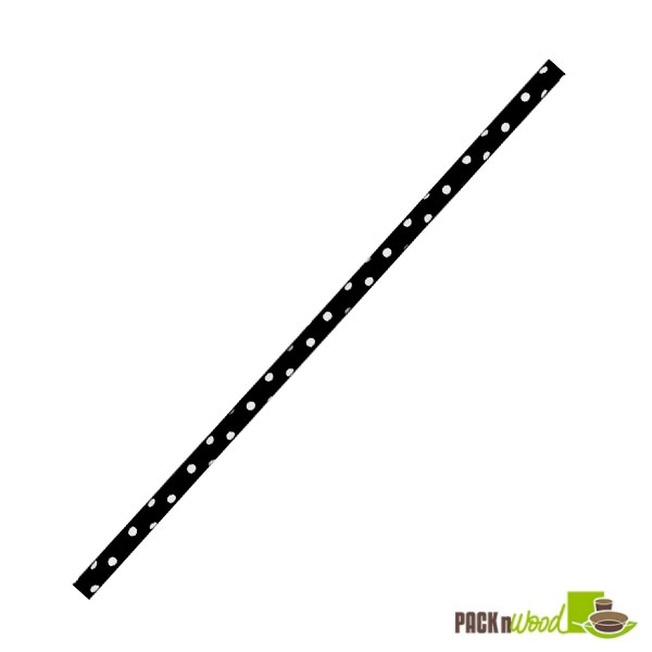 Picture of Packnwood 210CHP19DBLK 7.75 in. Black & White Polka Dot Paper Straw - Unwrapped