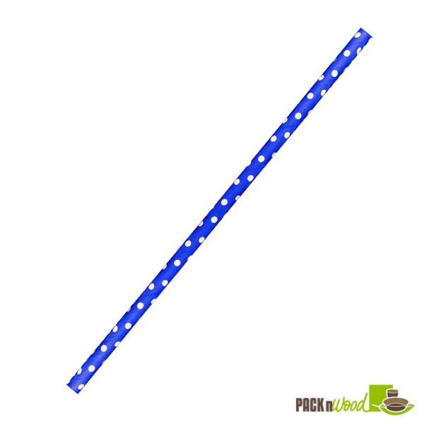 Picture of Packnwood 210CHP19DBLU 7.75 in. Blue & White Polka Dot Design Paper Straw - Unwrapped