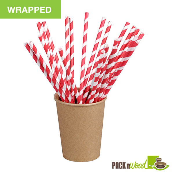 PACKNWOOD 210CHP19EMBR - durable stripe straws - red and white paper straws - red striped straws - paper straws white stripe -red stripe straw -(D:0.2in L:7.75in) - 3000 pcs.