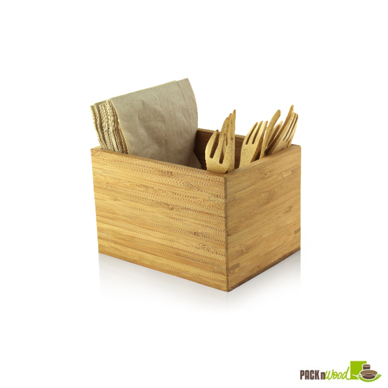 Bamboo Cutlery & Napking Holder - 6.3 x 4.7 x 4.1 in.