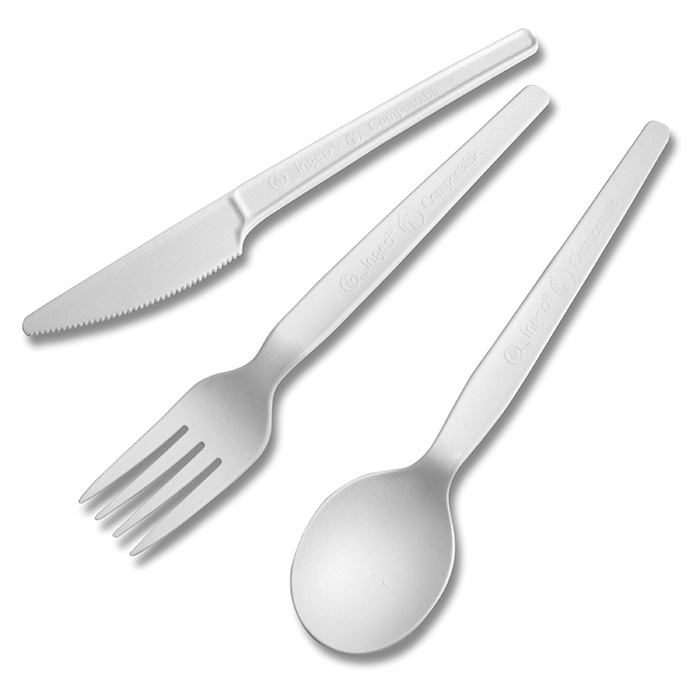 Picture of Packnwood 210CVPLK416W 6 in. White CPLA 4-1 Cutlery Kit with Kraft Bag - 250 Piece