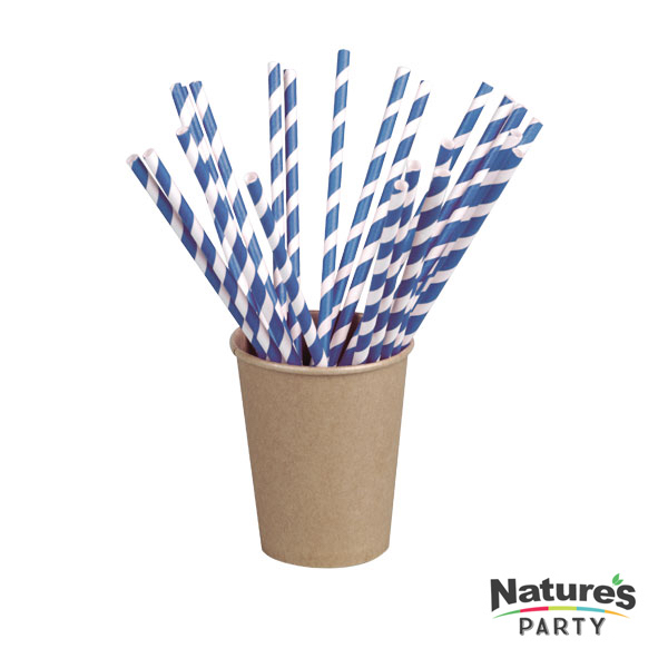 7.75 in. Durable Striped Paper Straws, Blue & White