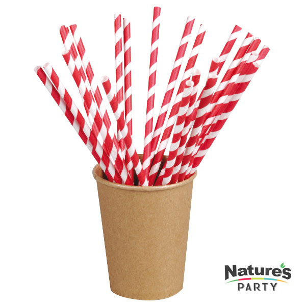 7.75 in. Durable Striped Paper Straws, Red & White