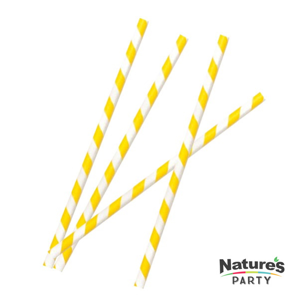8NPCHP19Y1 7.75 in. Durable Striped Paper Straws, Yellow & White