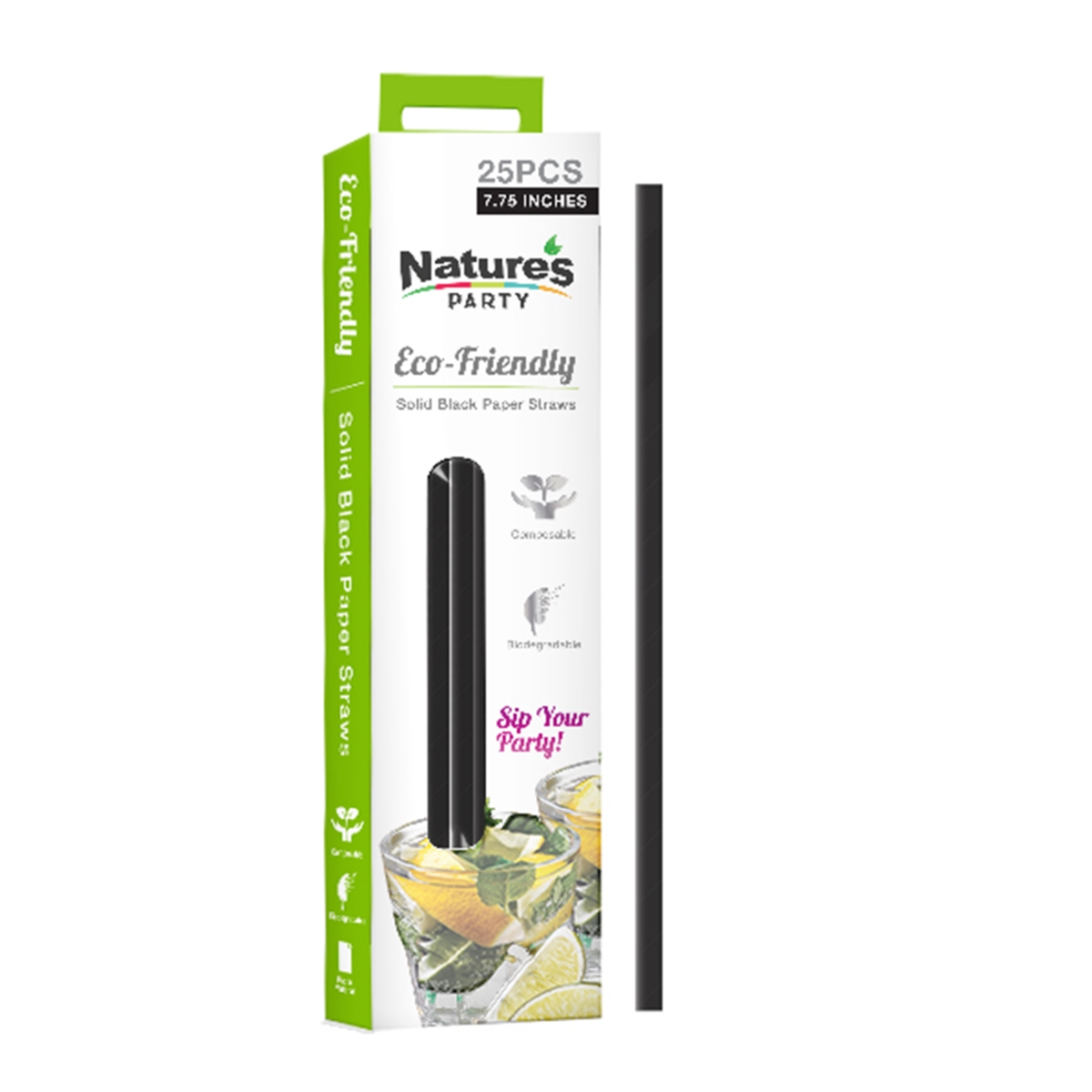 7.75 in. Durable Full Paper Straws, Black