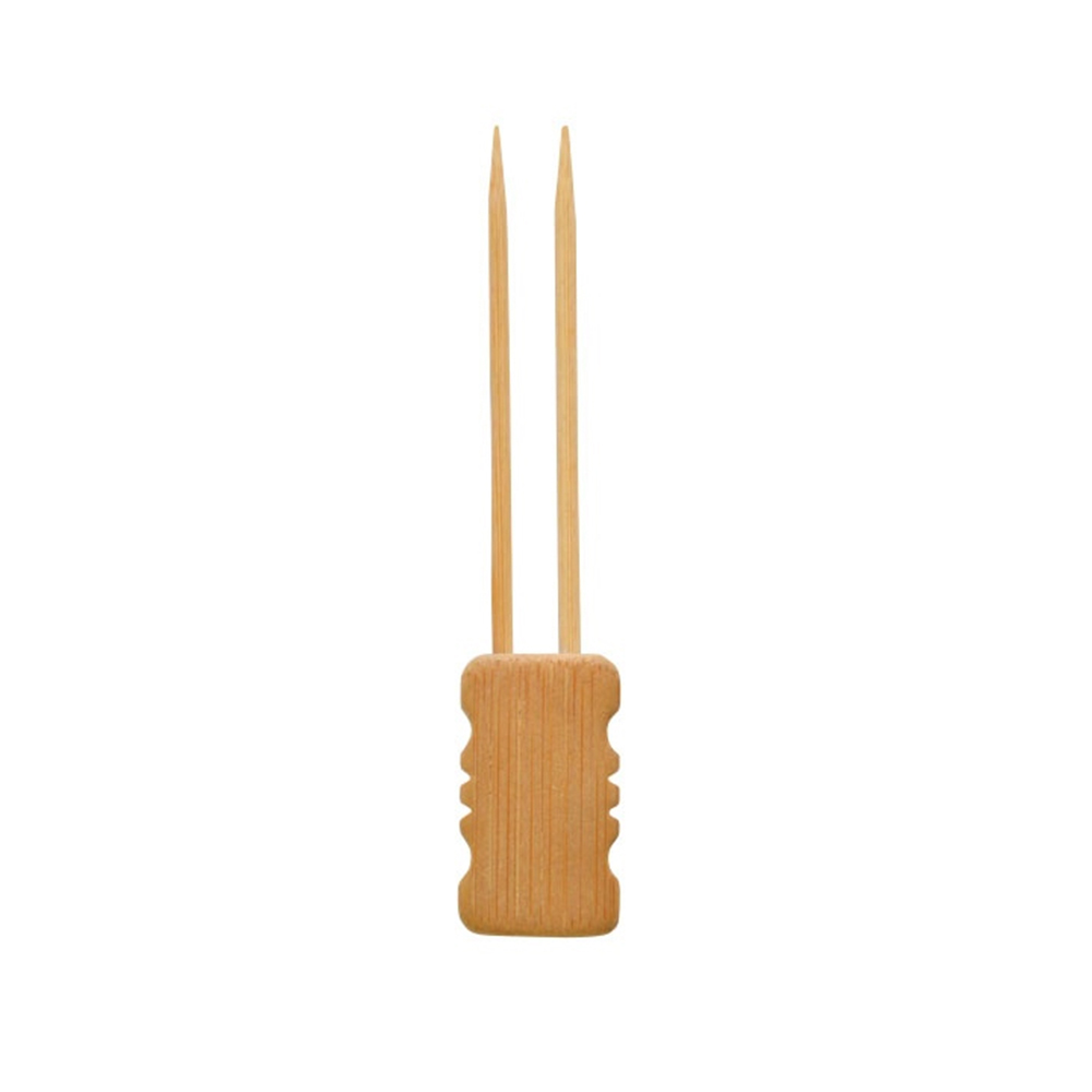 Picture of Pack & Wood 209BBMBOLA10B 3.94 in. Mbola Double Prong Bamboo Skewer with Block End, Dark Brown