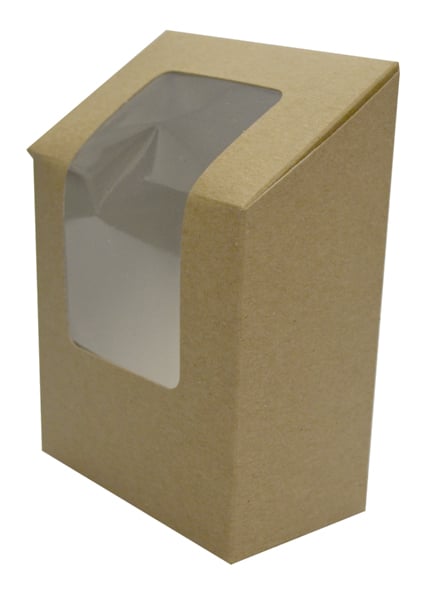 210BLSQ1K Wrap Box with PLA Window, Kraft & Brown