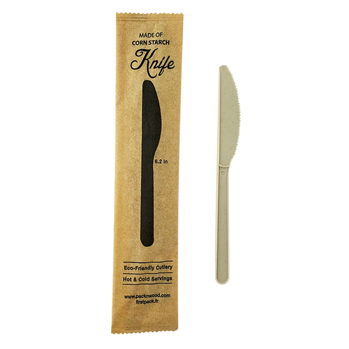 Picture of PackNwood 210CVPL622BBW 6 in. Bamboo Fiber Plus PLA Knife Individually Wrapped in Paper Wrapper&#44; Ochre