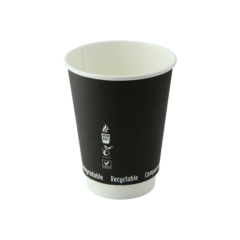 210GCDW12N 12 oz Double Wall Compostable Paper Cups - Black