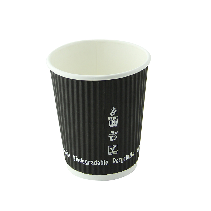 210GCRPLA8N 8 oz Compostable Rippled Cups - Black