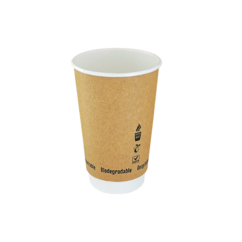 8NPGCDW12KR 12 oz Double Wall Compostable Paper Cups - Kraft