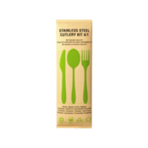 Picture of Packnwood 294KITINOX4 8.17 in. 4-1 Stainless Steel Cutlery Kit with Paper Wrapped - 250 Piece