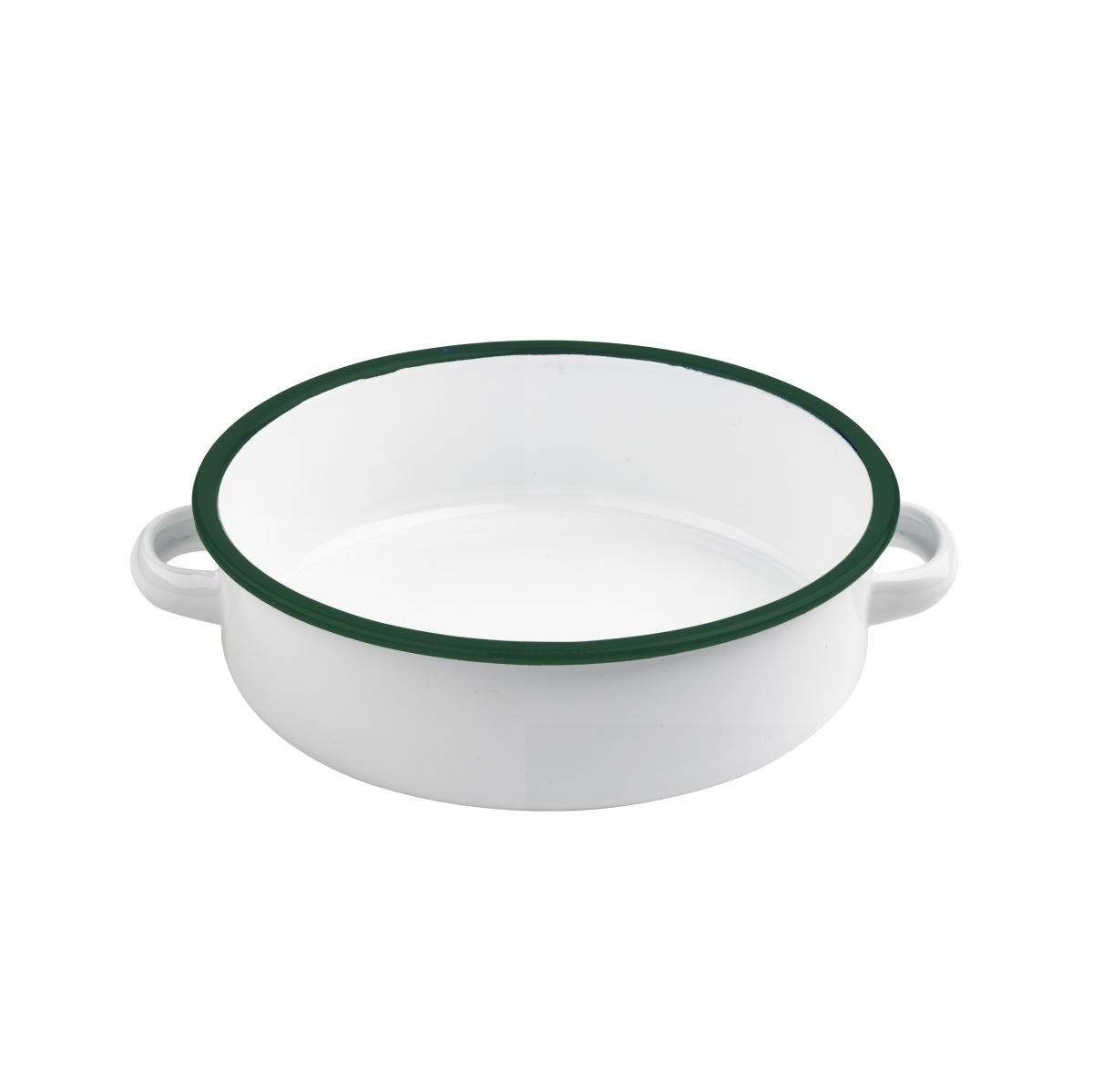 Picture of Packnwood 294ENBUK1000 34 oz & 2 x 7.1 in. Enamel Dish with Handles&#44; White with Green Rim - 12 Piece