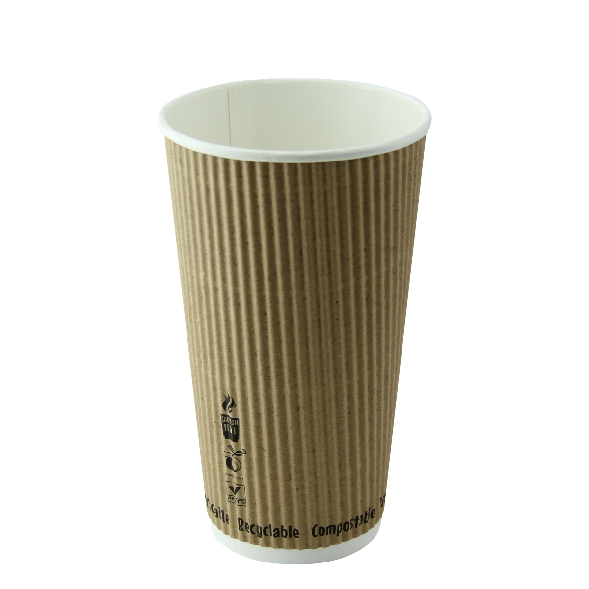 210GCRPLA20K 20 oz Compostable Rippled Kraft Cup, Beige