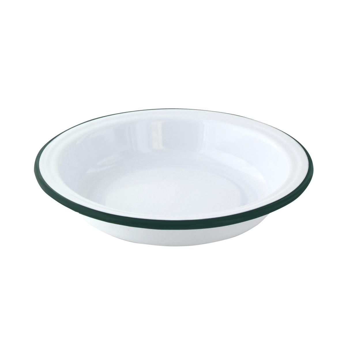 22 oz Enamel Reusable Deep Plate, White & Green Rim