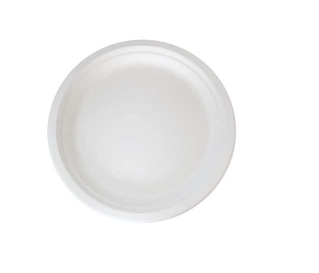 8.74 in. Round White Sugarcane Plate with No Added PFAS - 500 Piece