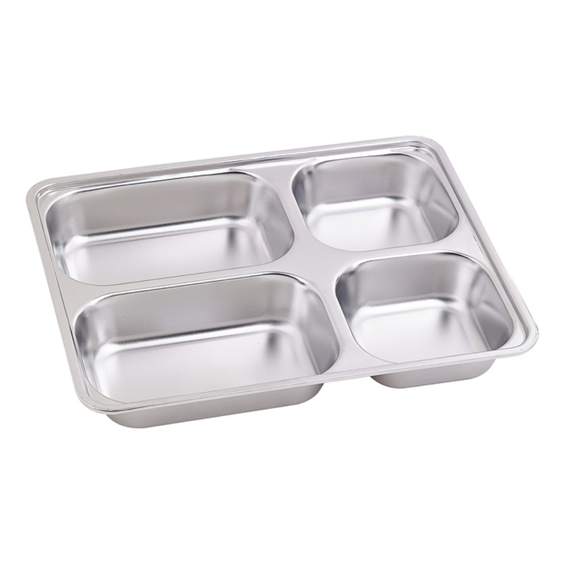 Picture of Packnwood 294ILT4 11 x 8.66 x 1.57 in. Noxtray Reusable Stainless Steel 4 Compartments Tray with Polypropylene Lid - 10 Piece