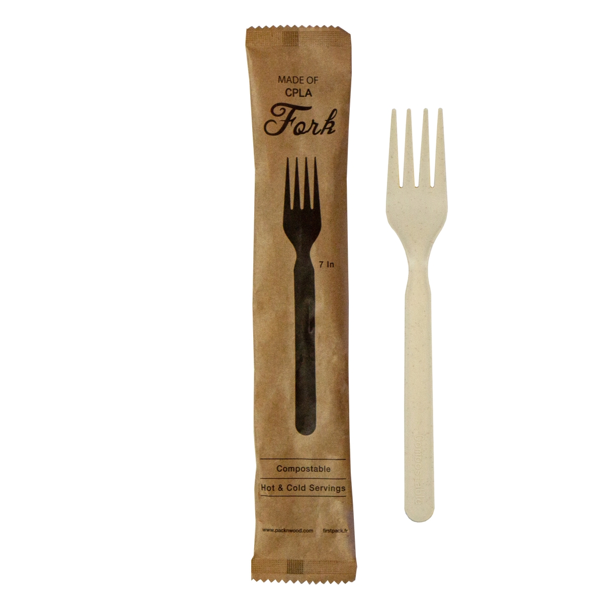 Picture of Packnwood 210CVPL711BBW 6.7 in. Wrapped Compostable & Heat Proof Corn Bamboo Fiber Fork - 500 Piece