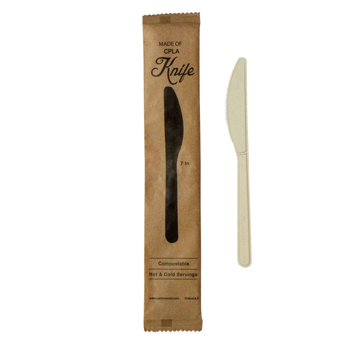 Picture of Packnwood 210CVPL722BBW 7 in. Wrapped Compostable & Heat Proof Corn Bamboo Fiber Knife - 500 Piece