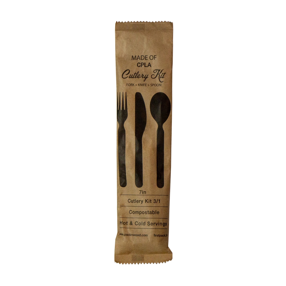 Picture of Packnwood 210CVPLK317BB 7 in. Compostable Bamboo Fiber 3-1 Cutlery Kit with Kraft Bag&#44; Knife&#44; Fork & Spoon - 250 Piece
