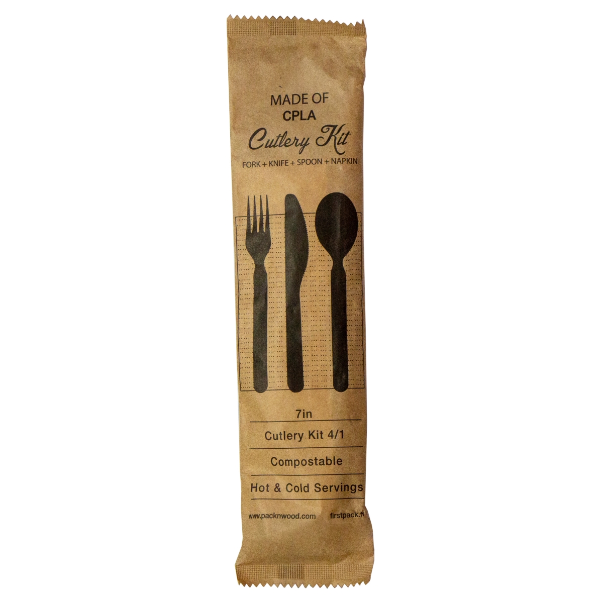 Picture of Packnwood 210CVPLK417BB 7 in. Compostable Bamboo Fiber 4-1 Cutlery Kit with Kraft Bag&#44; Knife&#44; Fork&#44; Spoon & Napkin - 250 Piece