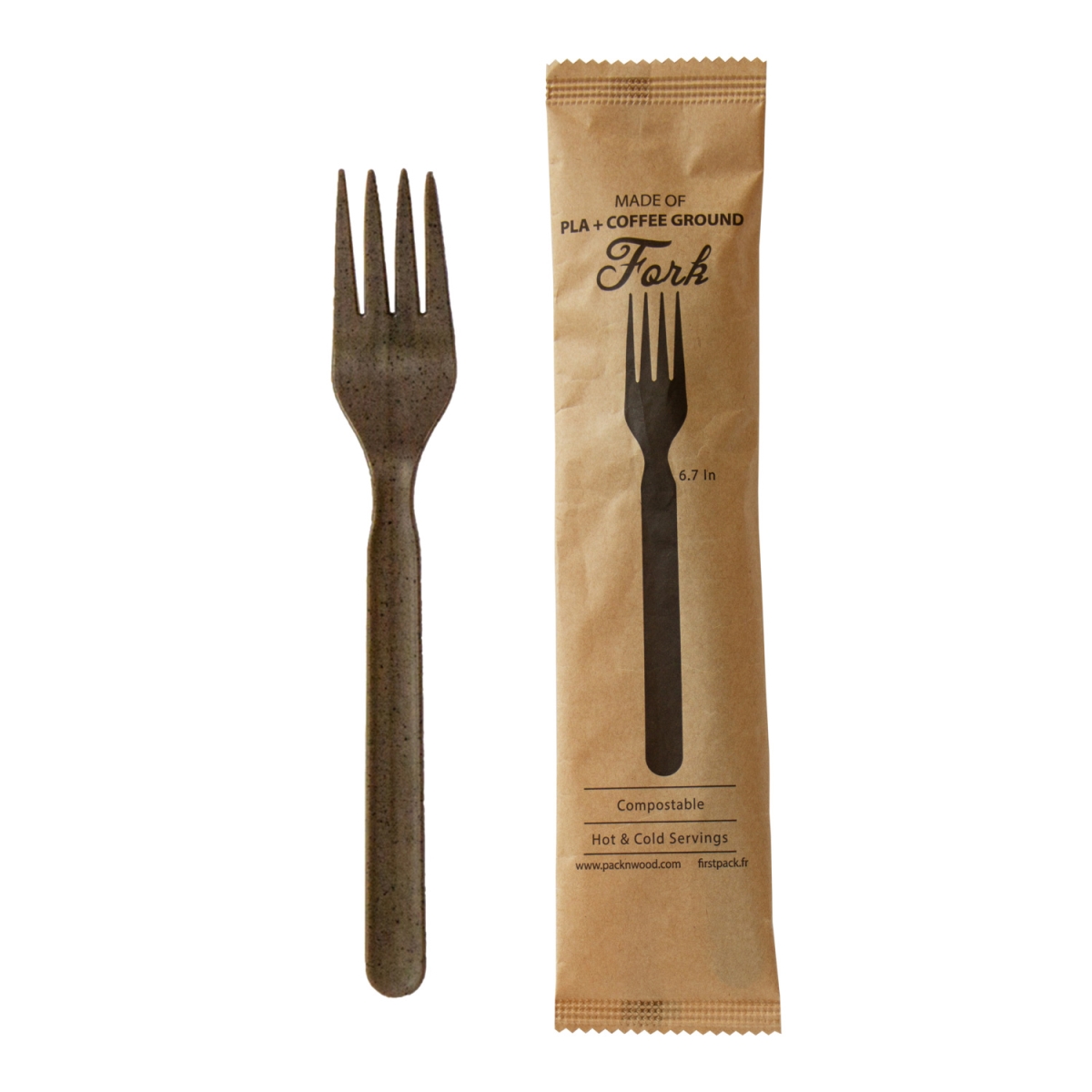 Picture of Packnwood 210CVPL711COW 6.7 in. Compostable Wrapped Coffee Ground Fork - 1000 Piece