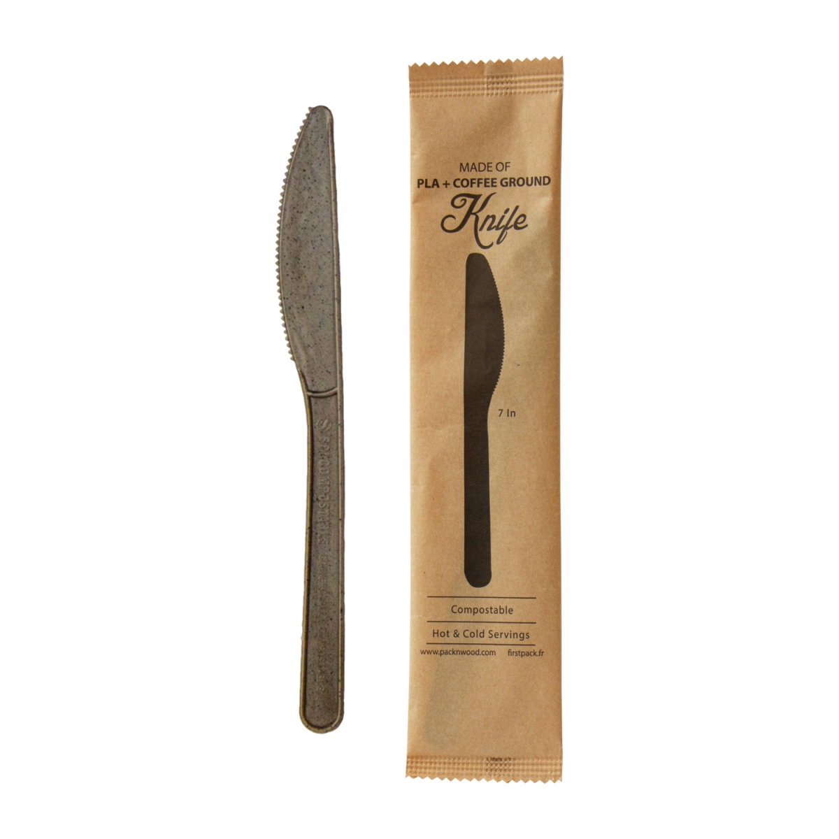 Picture of Packnwood 210CVPL722COW 7 in. Compostable Wrapped Coffee Ground Knife - 1000 Piece