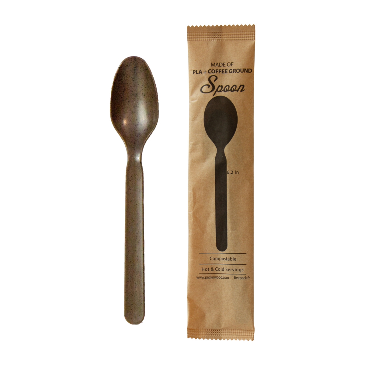 Picture of Packnwood 210CVPL733COW 6.2 in. Compostable Wrapped Coffee Ground Spoon - 1000 Piece