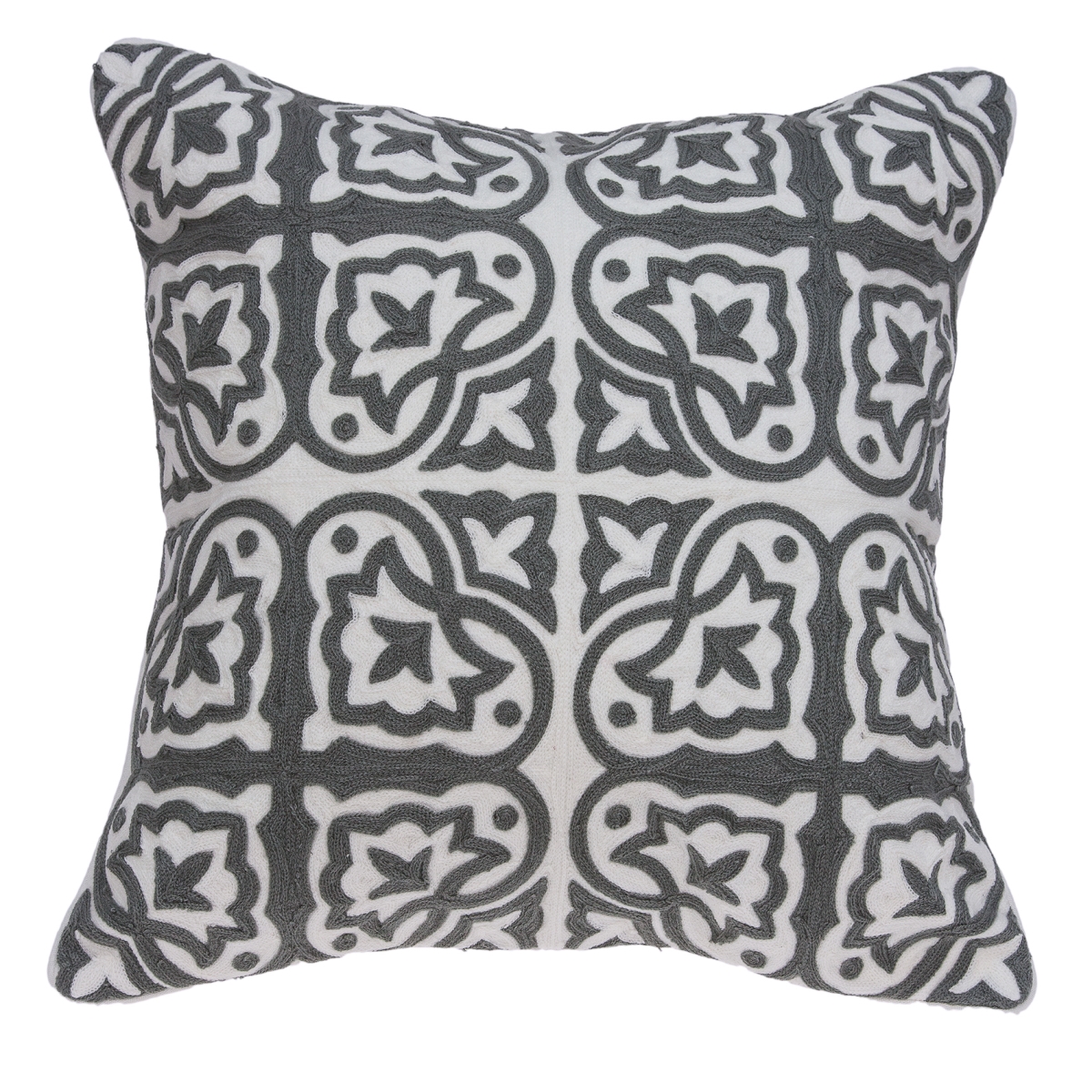 PILA11013P Heera Grey & White Square Traditional Pillow Cover with Poly Insert - 20 x 20 x 7 in.